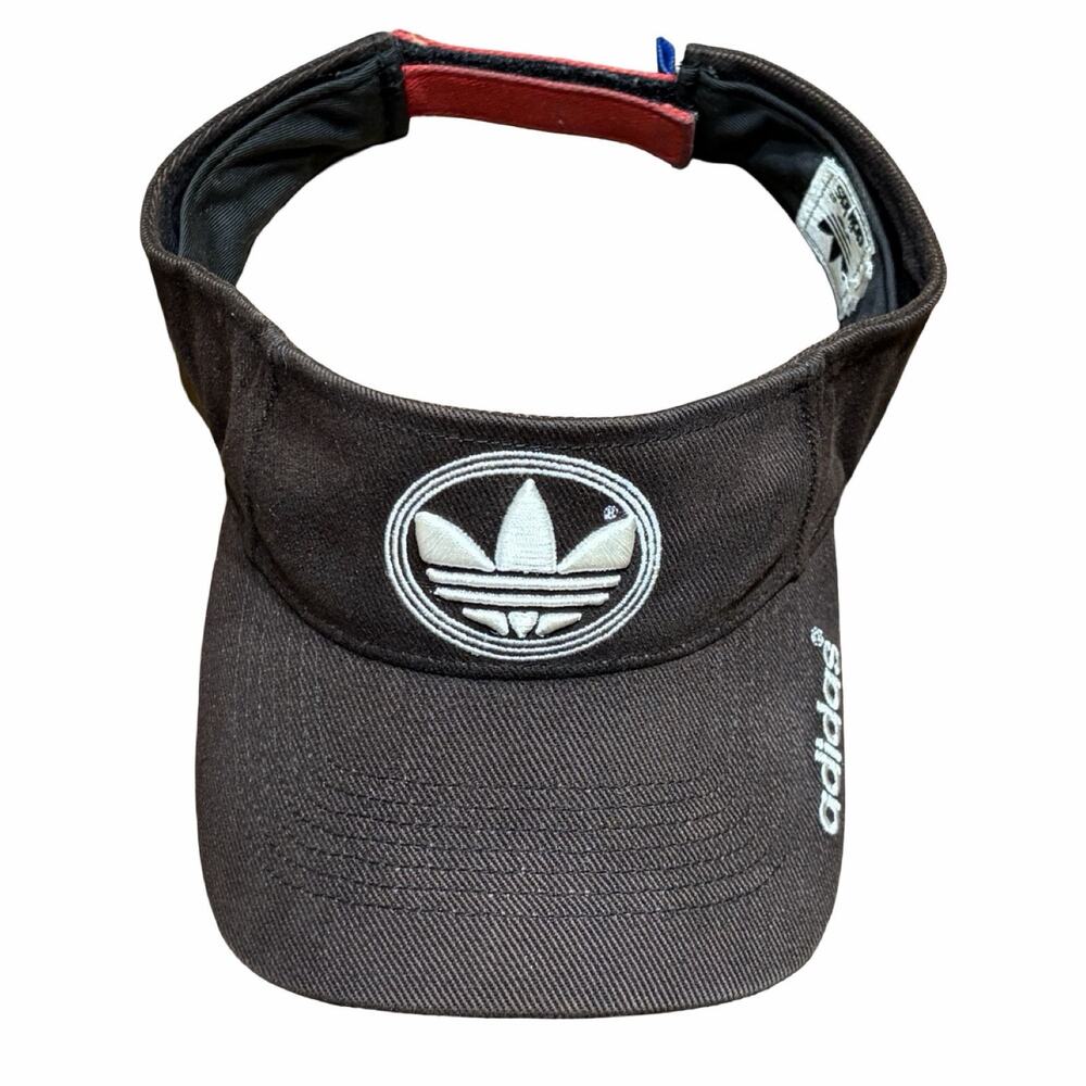 Vintage 90s Adidas Originals Trefoil Visor Hat Brown Strapback Spellout
